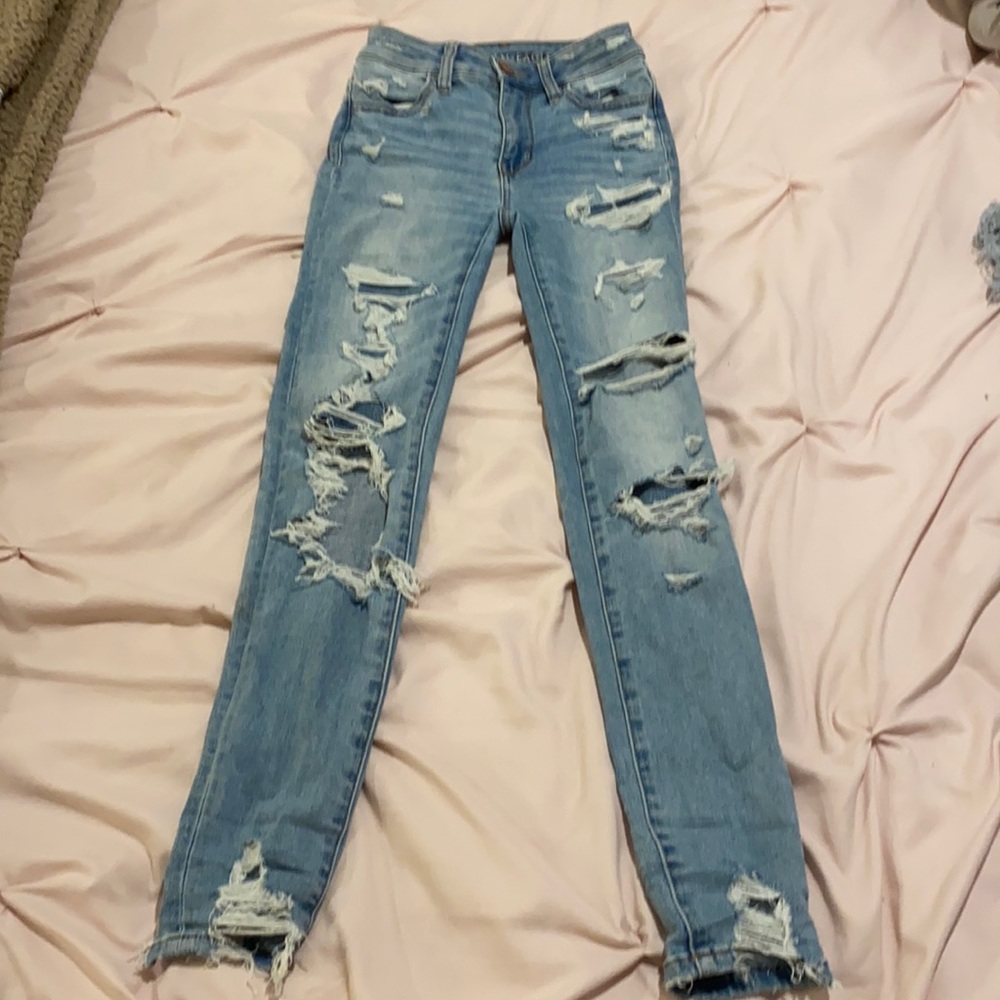 american eagle next level stretch skinny jeans with rips